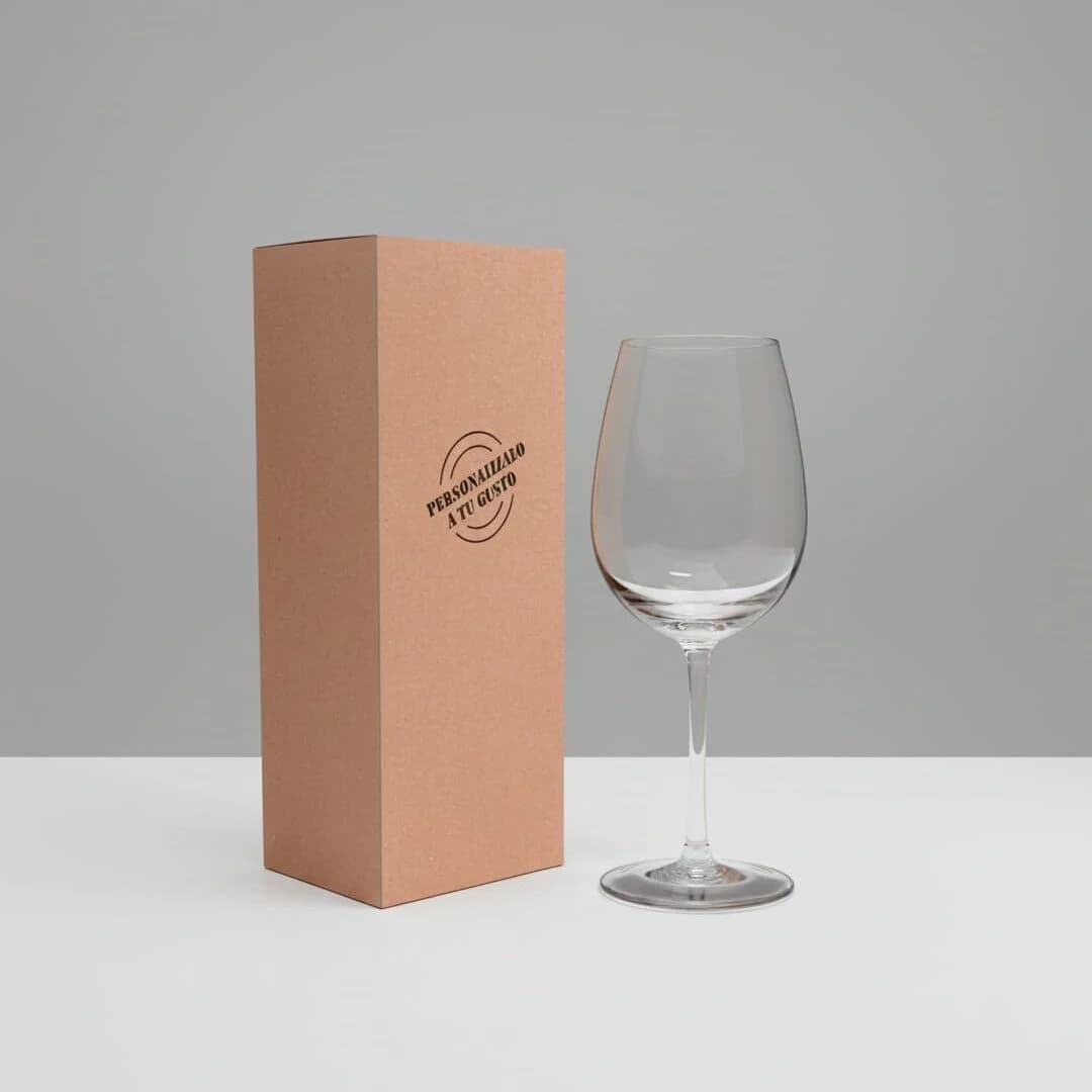 Copa de cristal RCristal con caja kraft para grabado personalizado
