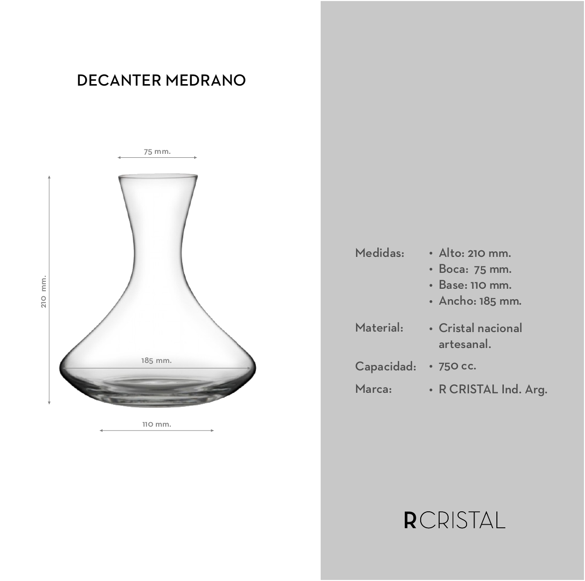 Decanter Medrano Cristal 750ml - Imagen 3